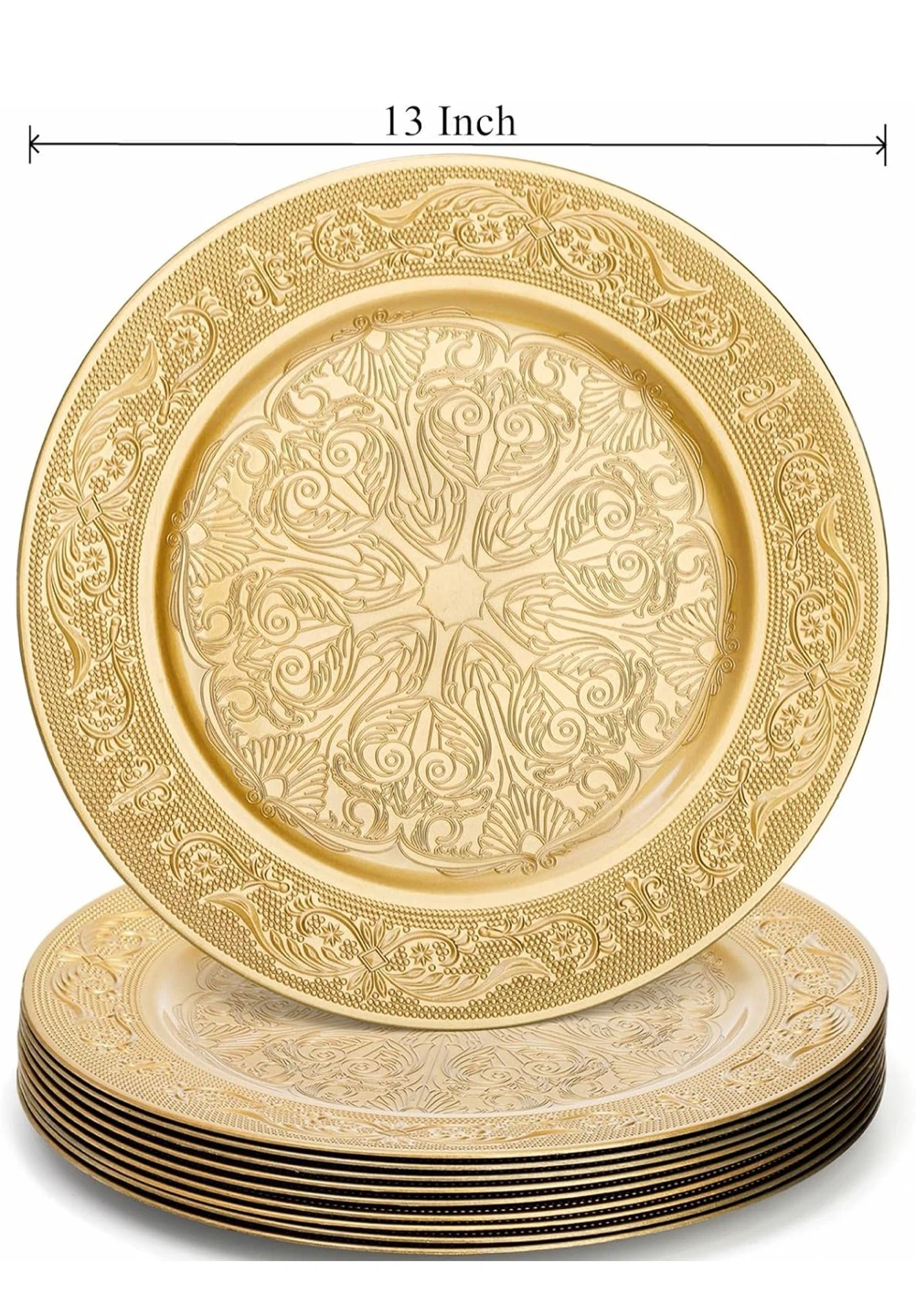 Set of 10 Gold Decorative Charger Plates