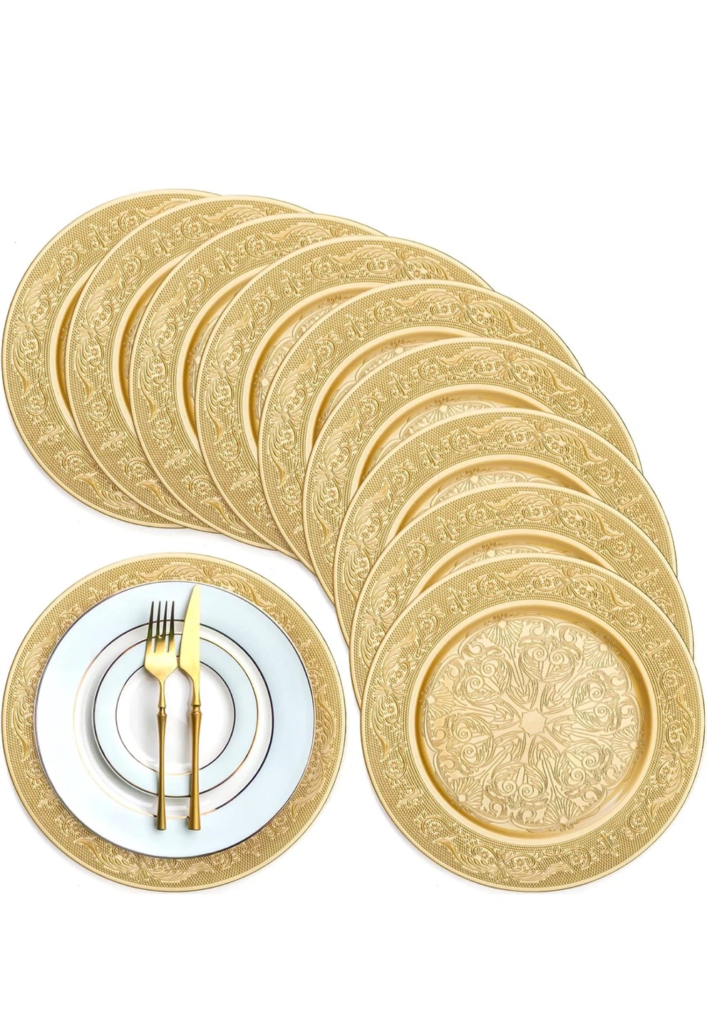 Set of 10 Gold Decorative Charger Plates - photo 5