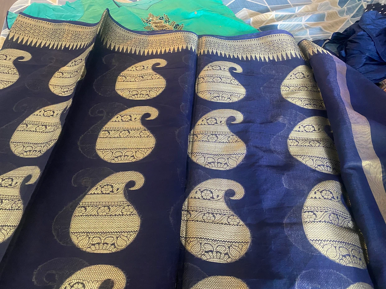 Teal and Navy Traditional Silk-Blend Salwar Kameez