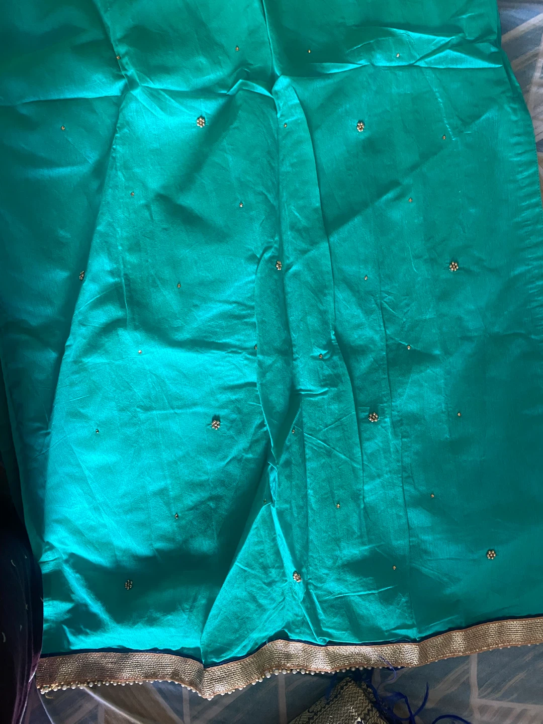 Teal and Navy Traditional Silk-Blend Salwar Kameez - photo 5