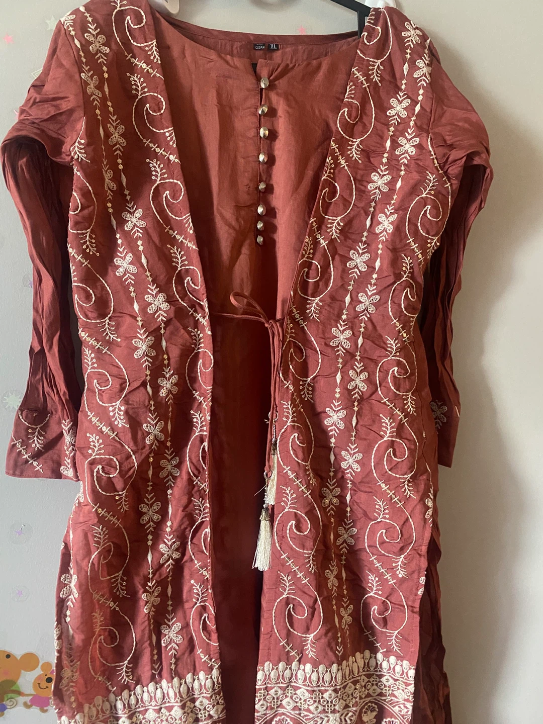 Rust-coloured Embroidered Kurti, Size XL
