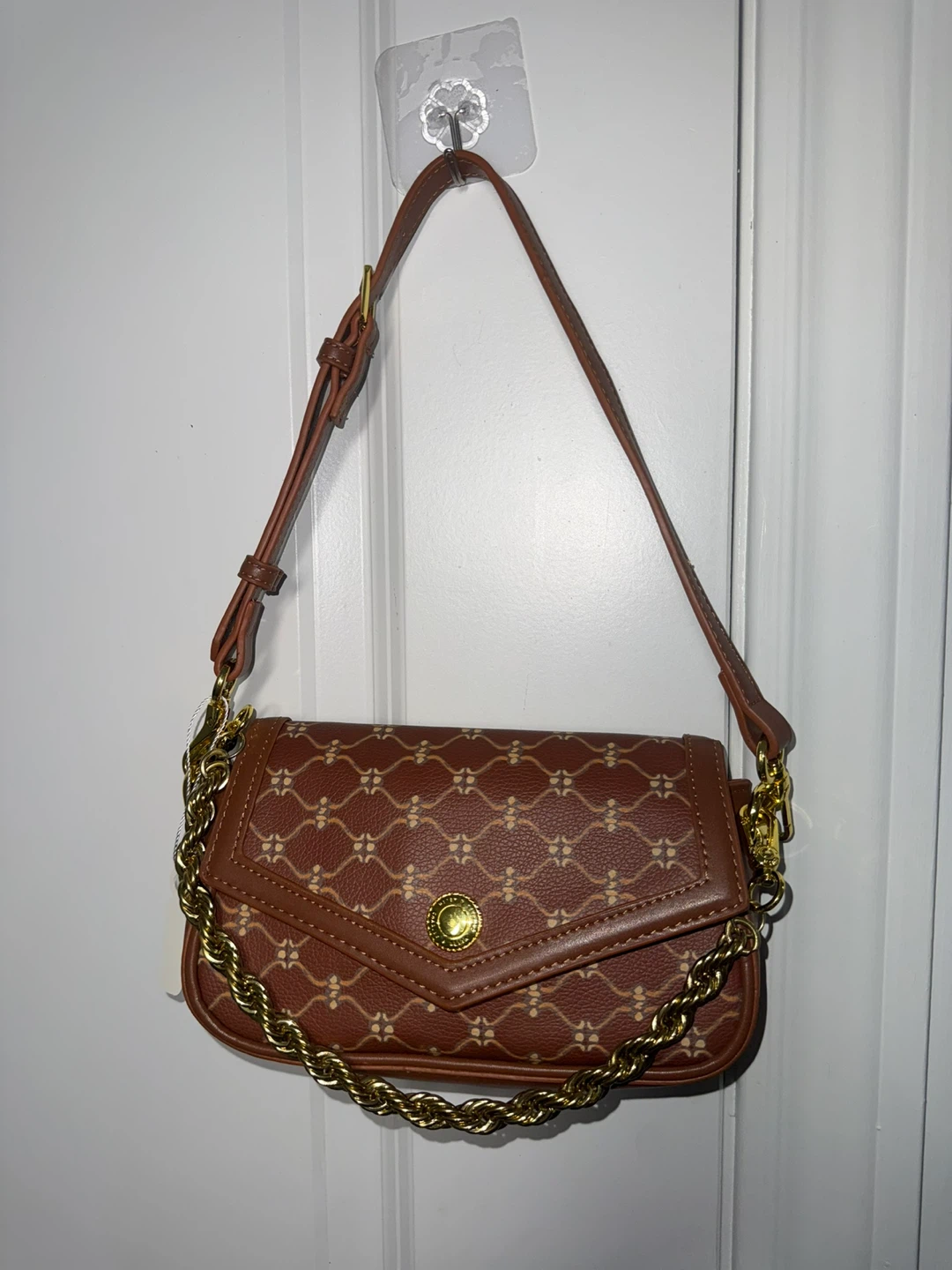 Charles & Keith brown patterned shoulder bag