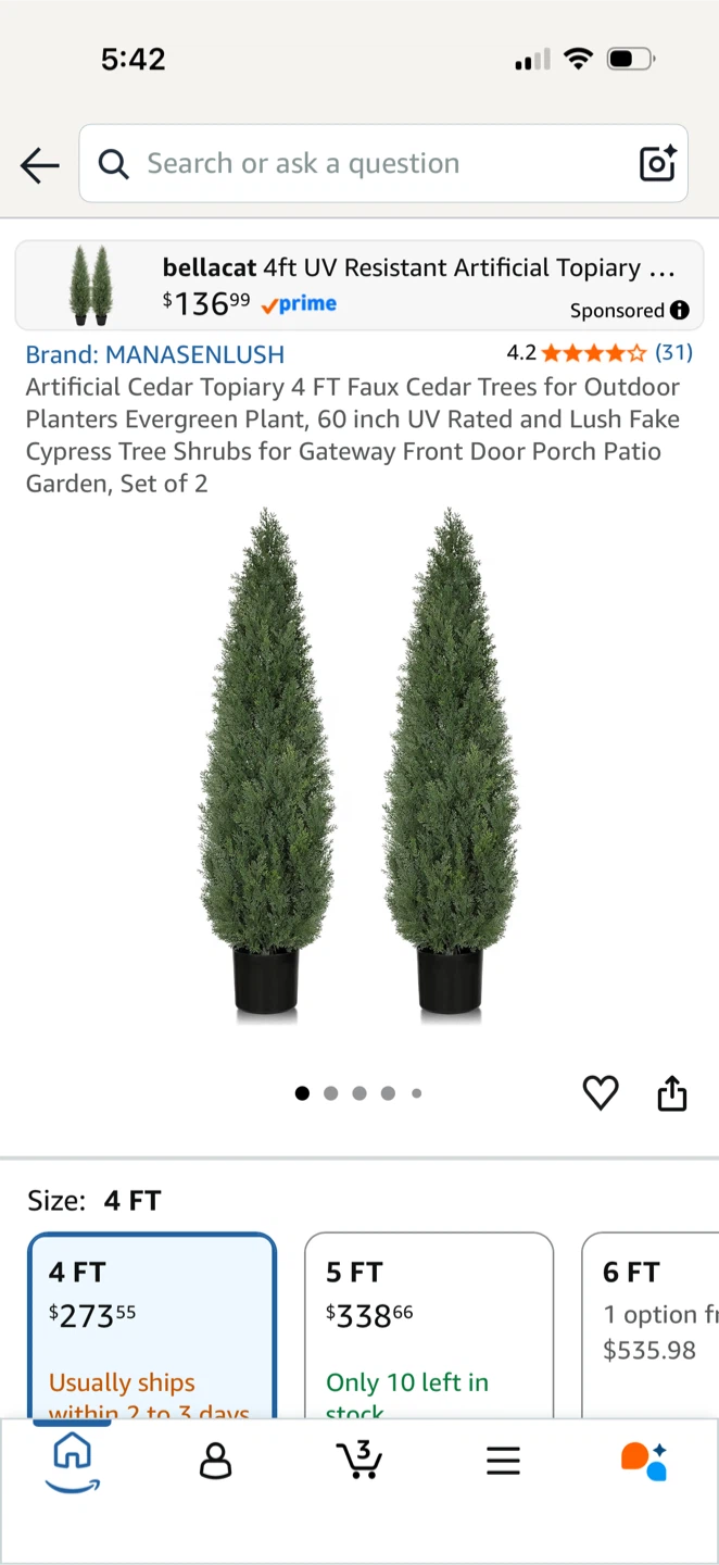 Set of 2- 4ft Artificial Cedar Topiary Trees