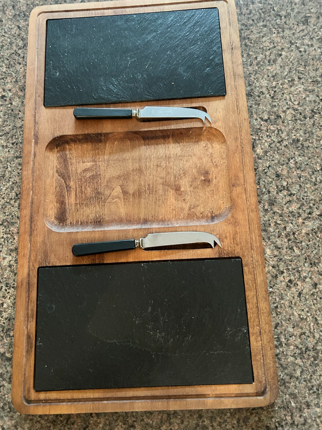Stylish cheese board with two knives