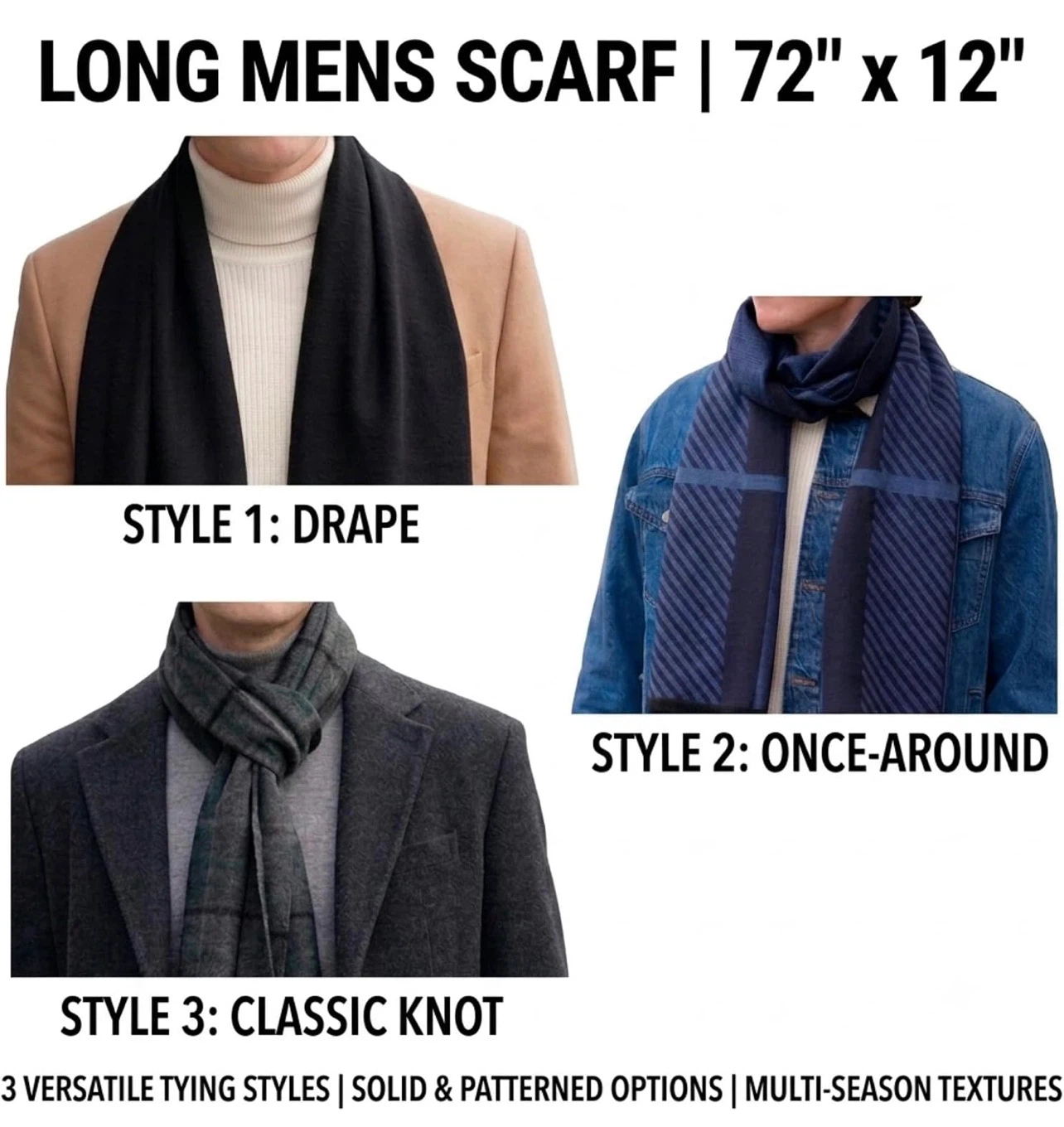 Long Black Men's Scarf - photo 4