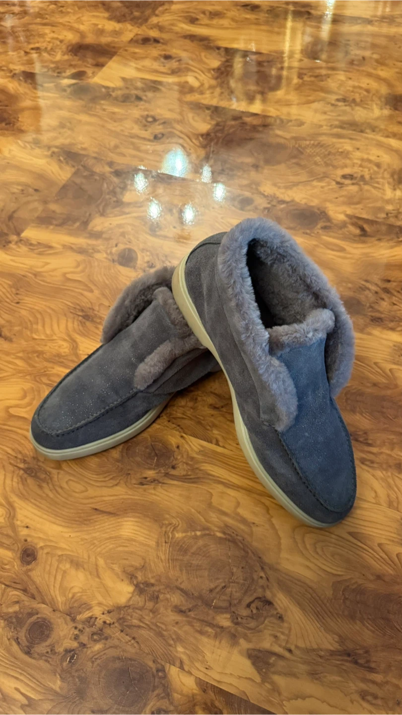 Santoni Suede Fur-Lined Loafers