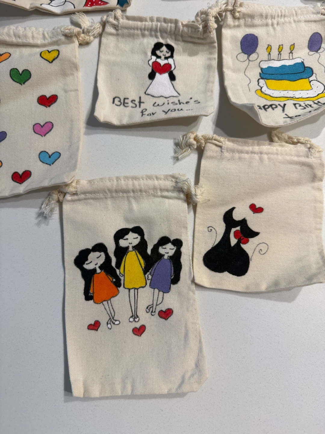 Hand-Painted Cotton Drawstring Gift Bags
