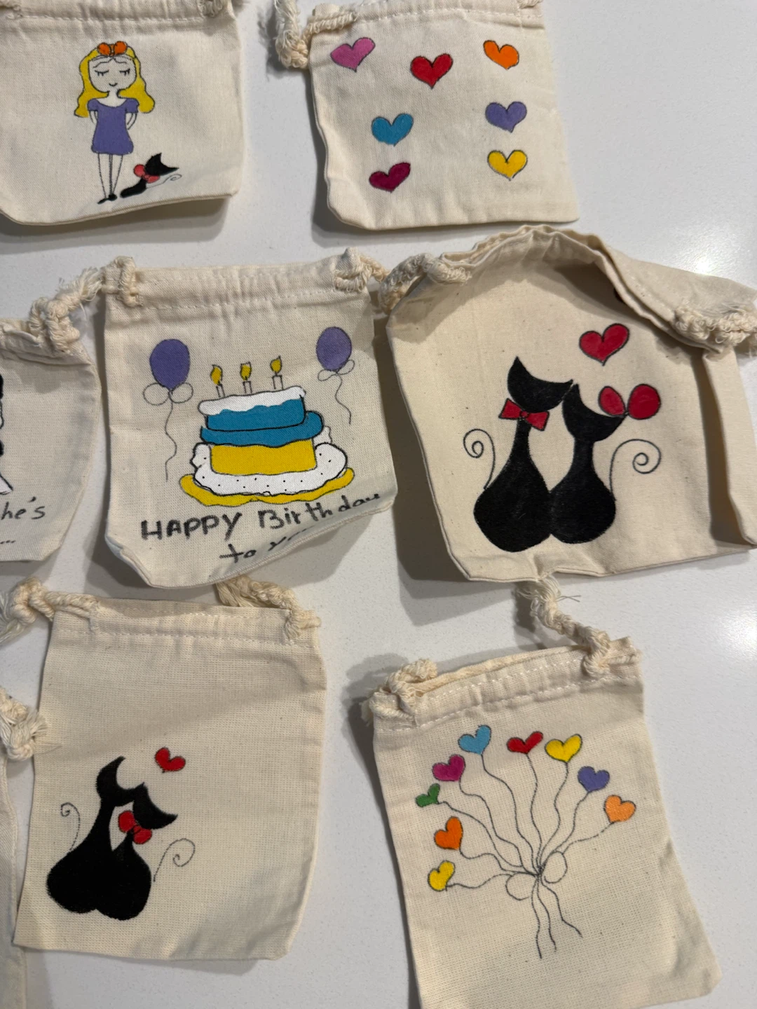Hand-Painted Cotton Drawstring Gift Bags - photo 2