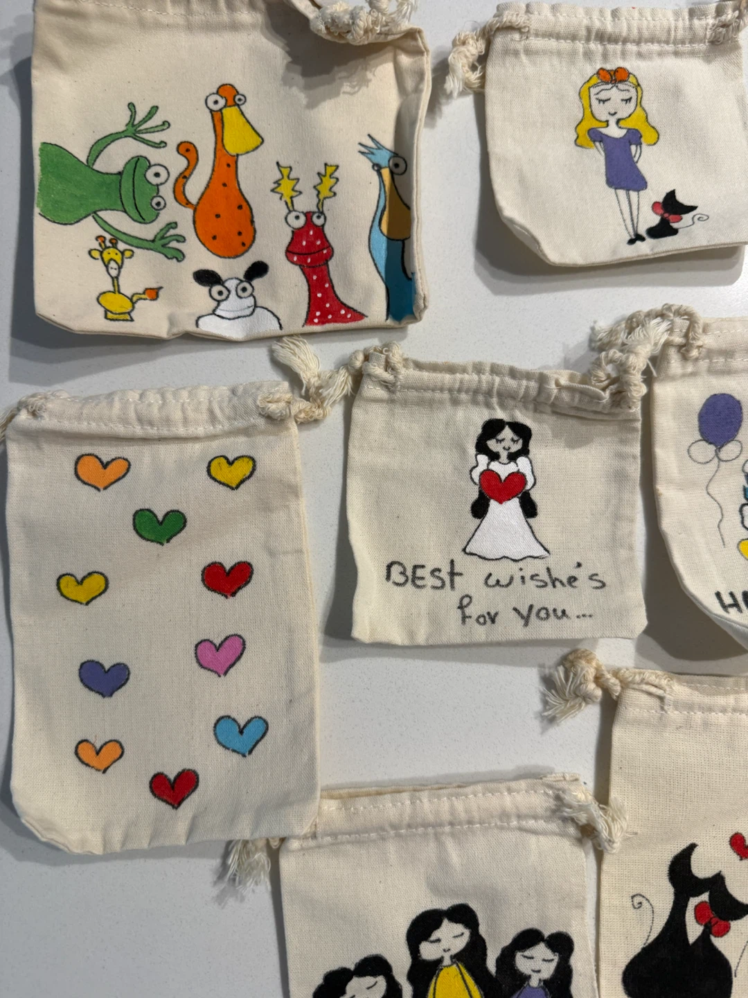 Hand-Painted Cotton Drawstring Gift Bags - photo 3