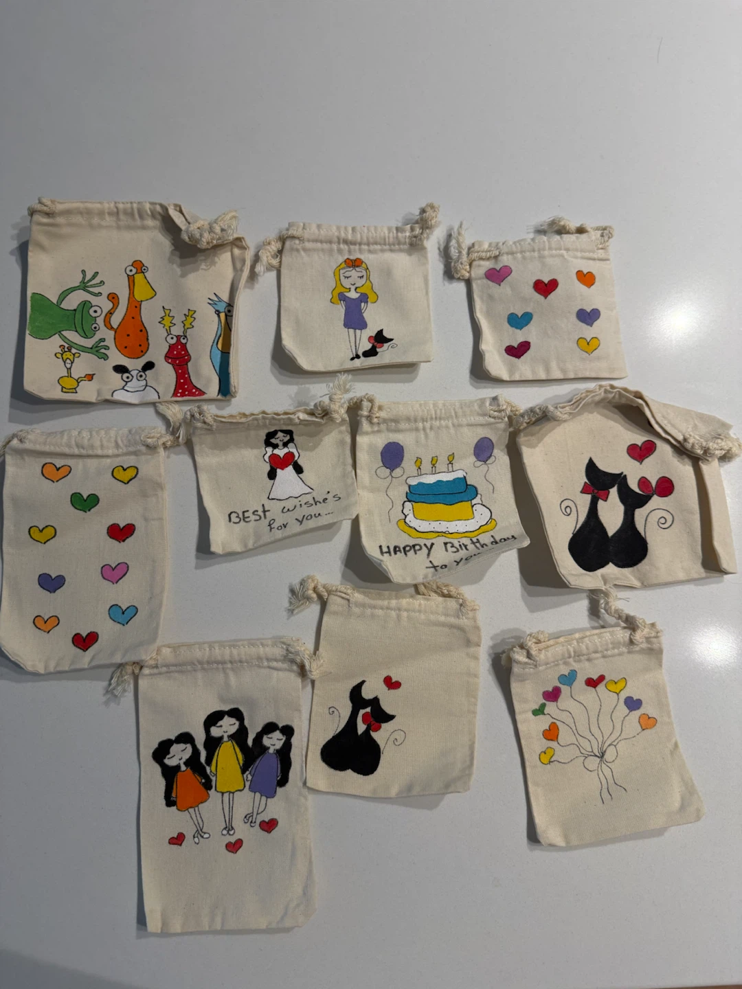 Hand-Painted Cotton Drawstring Gift Bags - photo 4