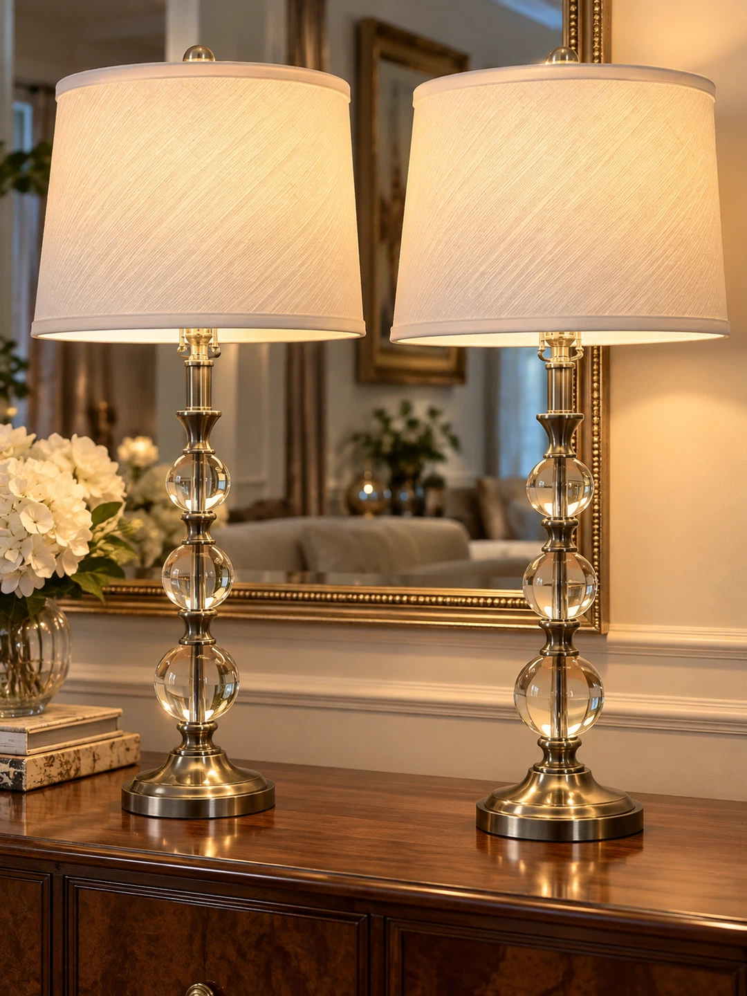 Pair of Crystal and Brass Table Lamps