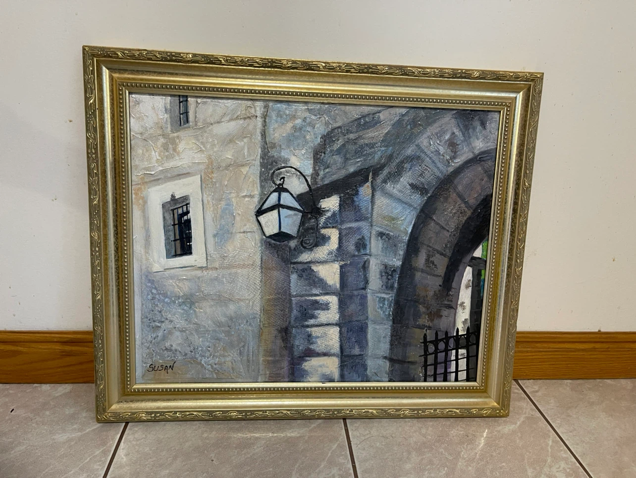 Framed Oil Painting of Stone Archway by Susan