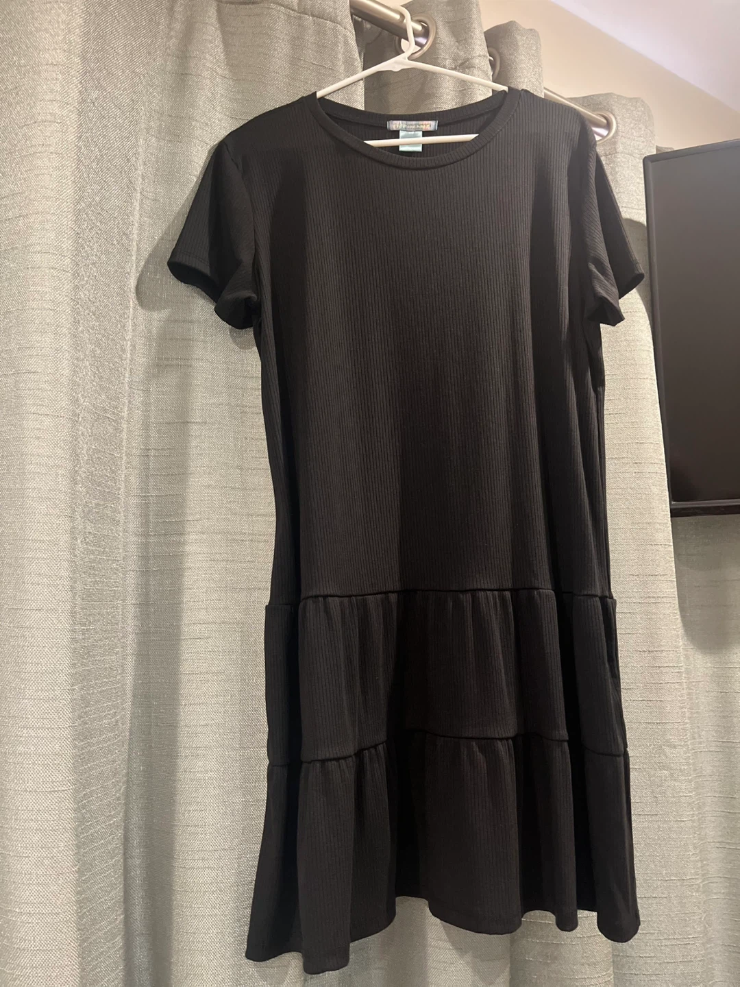 Black Tiered Ribbed Dress