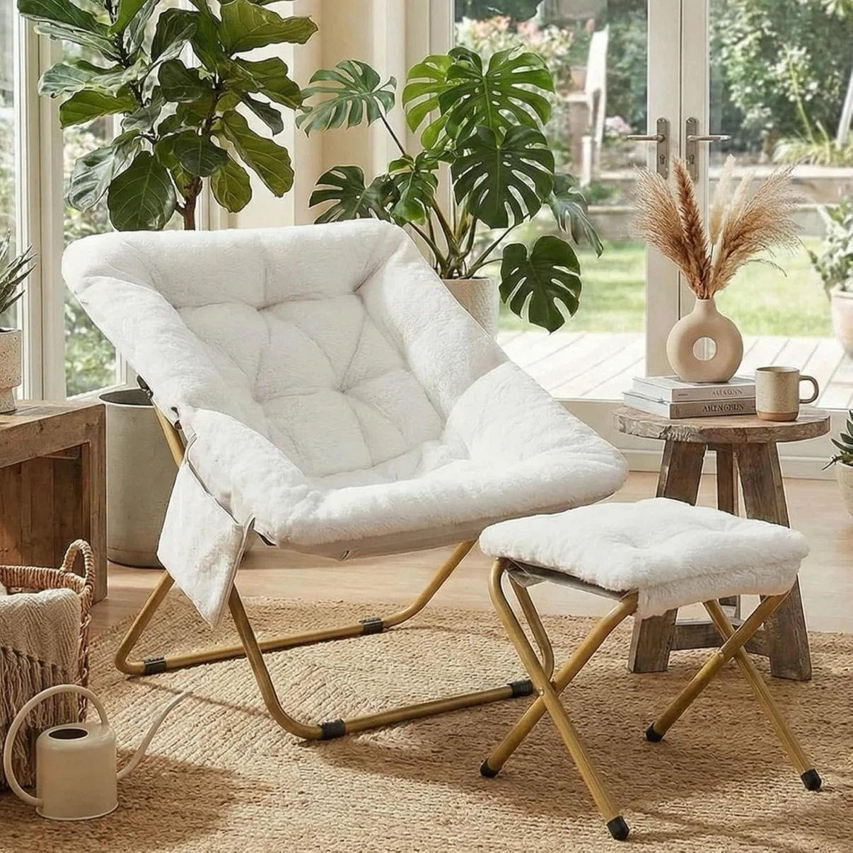Faux Fur Saucer Chair and Ottoman Set