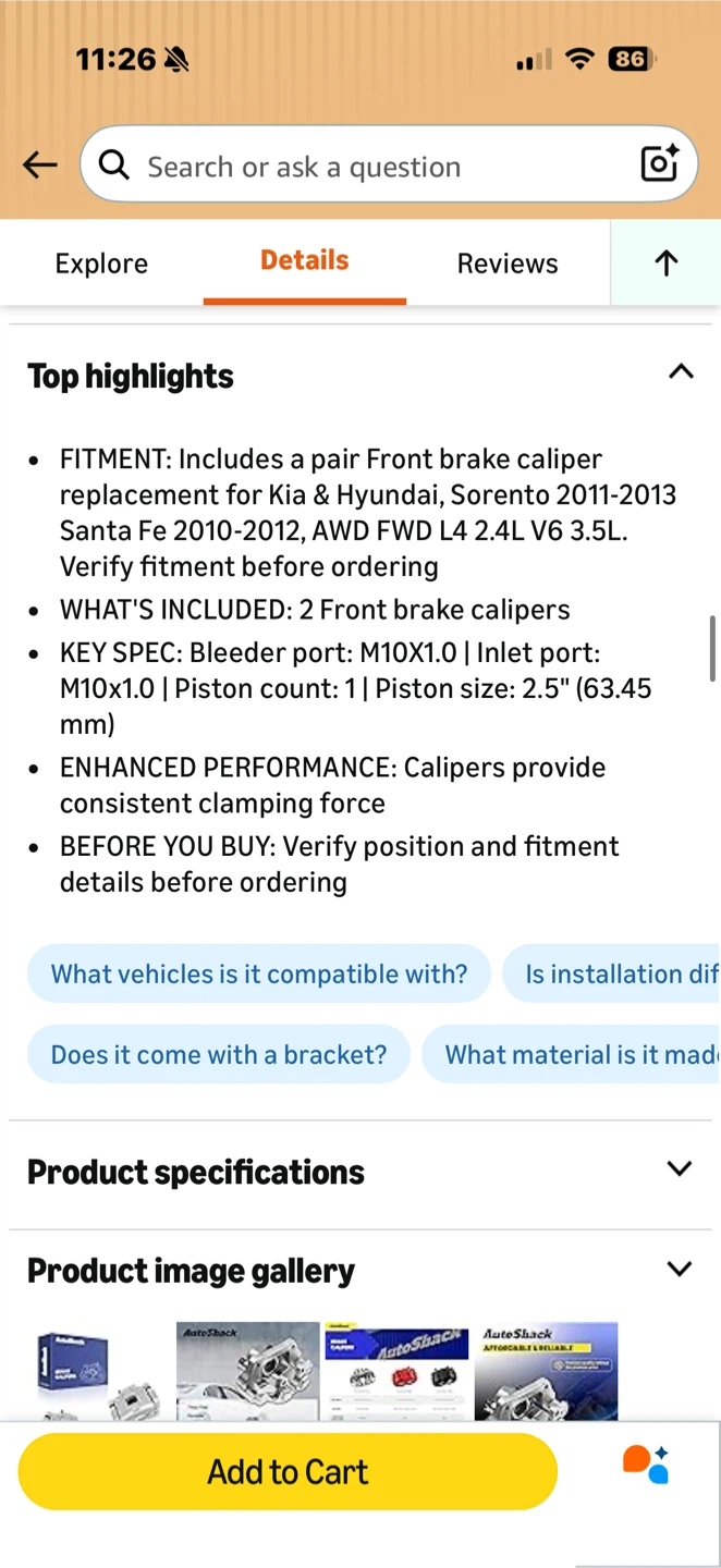 AutoShack Front Brake Calipers for Kia & Hyundai - photo 2
