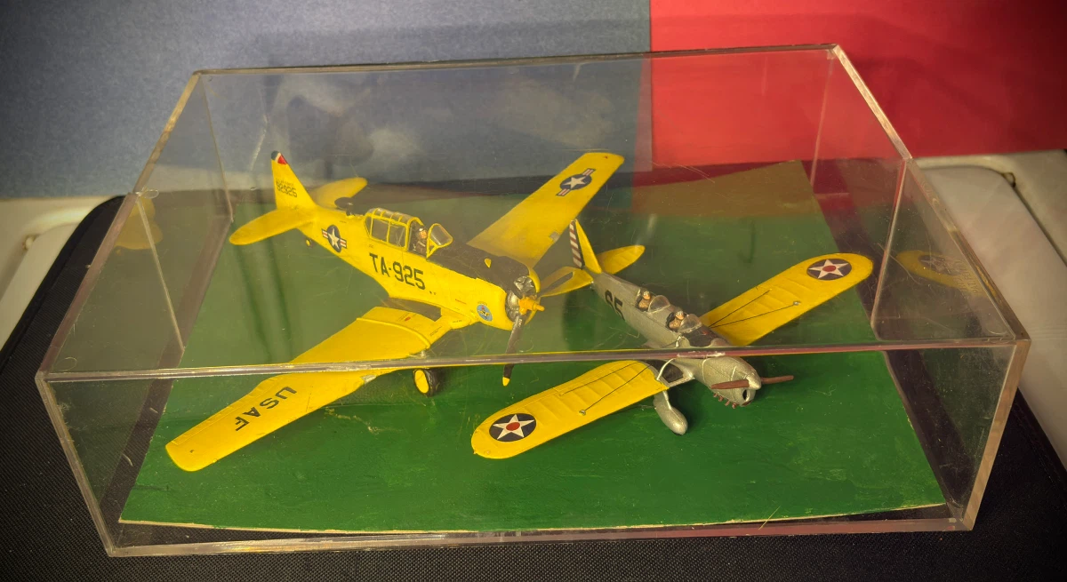 Vintage Built Scale Military Model Airplanes with Display Case