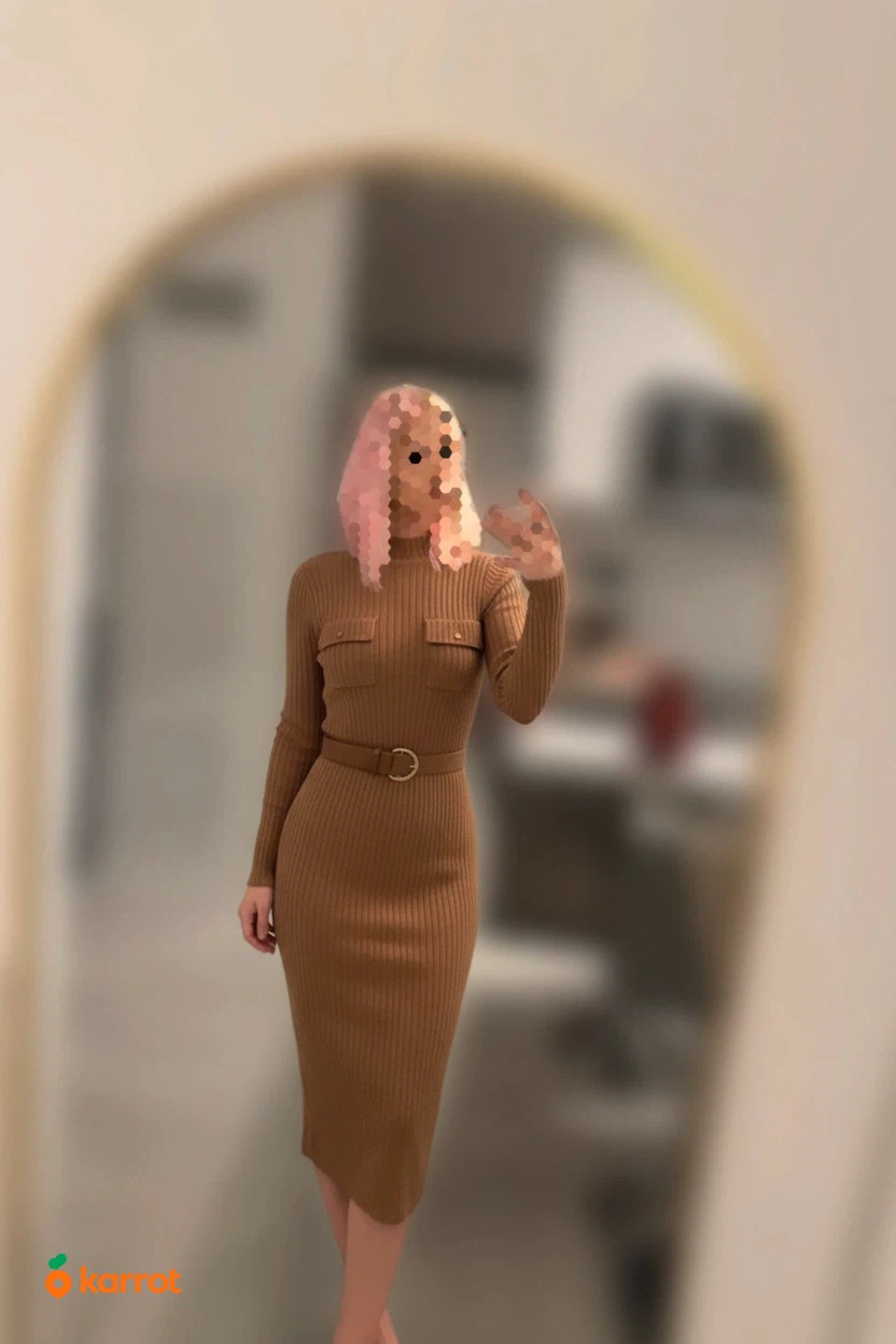 Brown Ribbed Knit Dress with Belt - photo 2