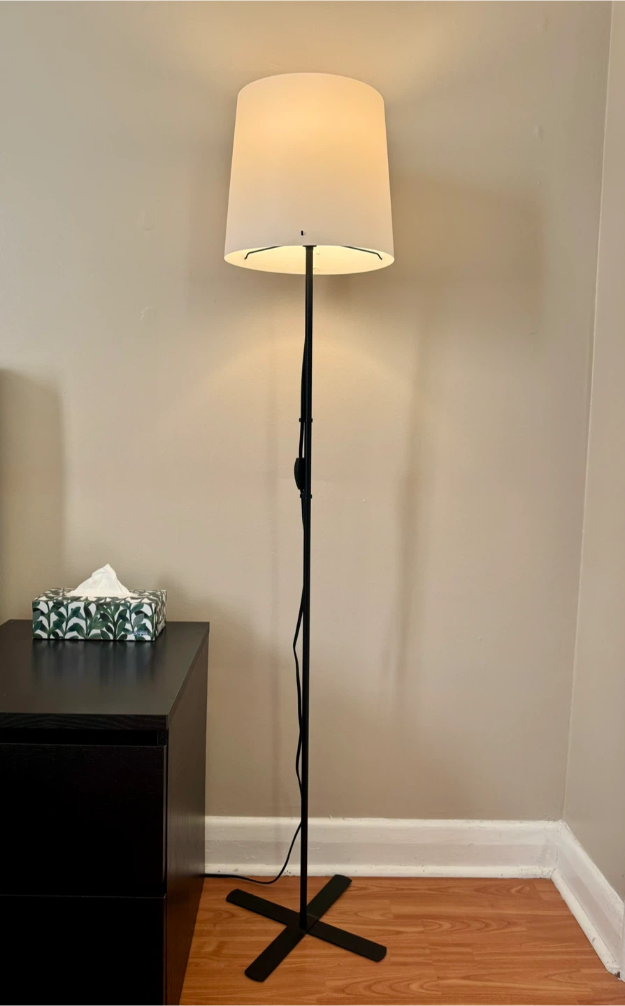 IKEA Black Floor Lamp with White Shade & Cross Base