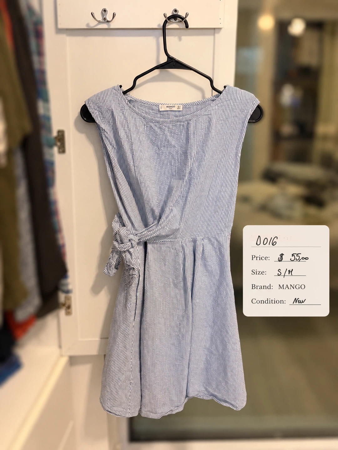 Mango Blue Striped Tie-Waist Dress