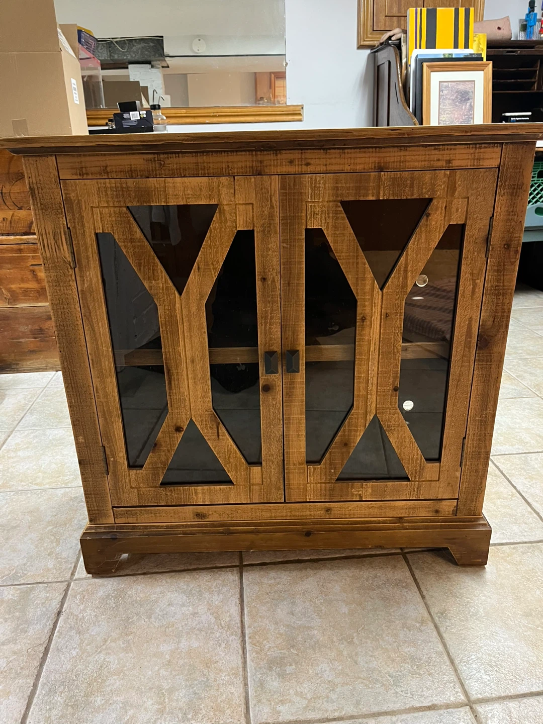 Rustic Wood Storage Cabinet with Glass Doors