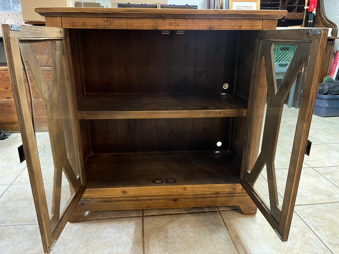 Rustic Wood Storage Cabinet with Glass Doors - photo 2