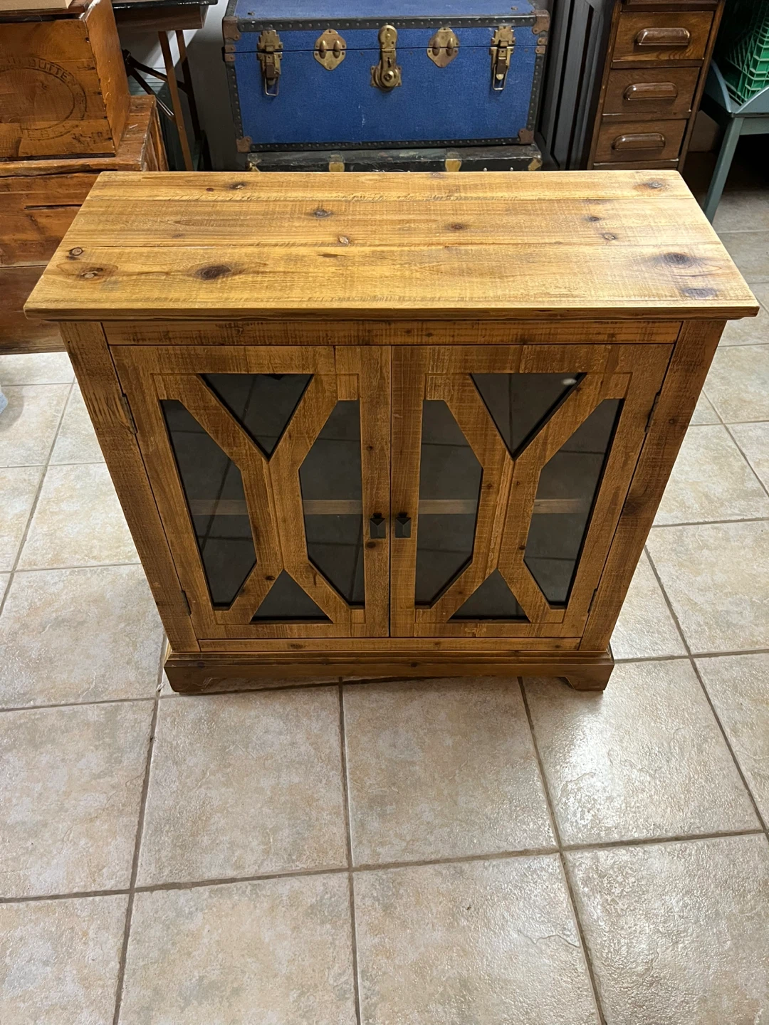 Rustic Wood Storage Cabinet with Glass Doors - photo 3