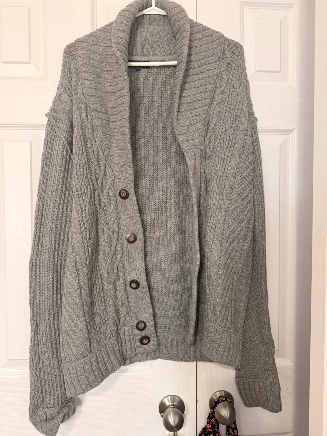 RW&CO. Grey Cable Knit Shawl Collar Cardigan