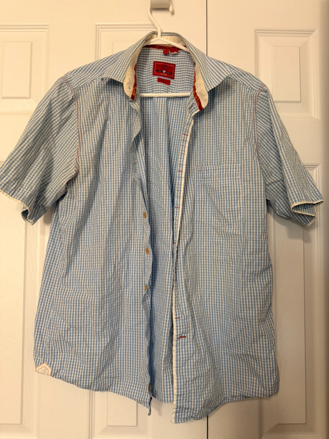 Medium Blue and White Gingham Short Sleeve Shirt