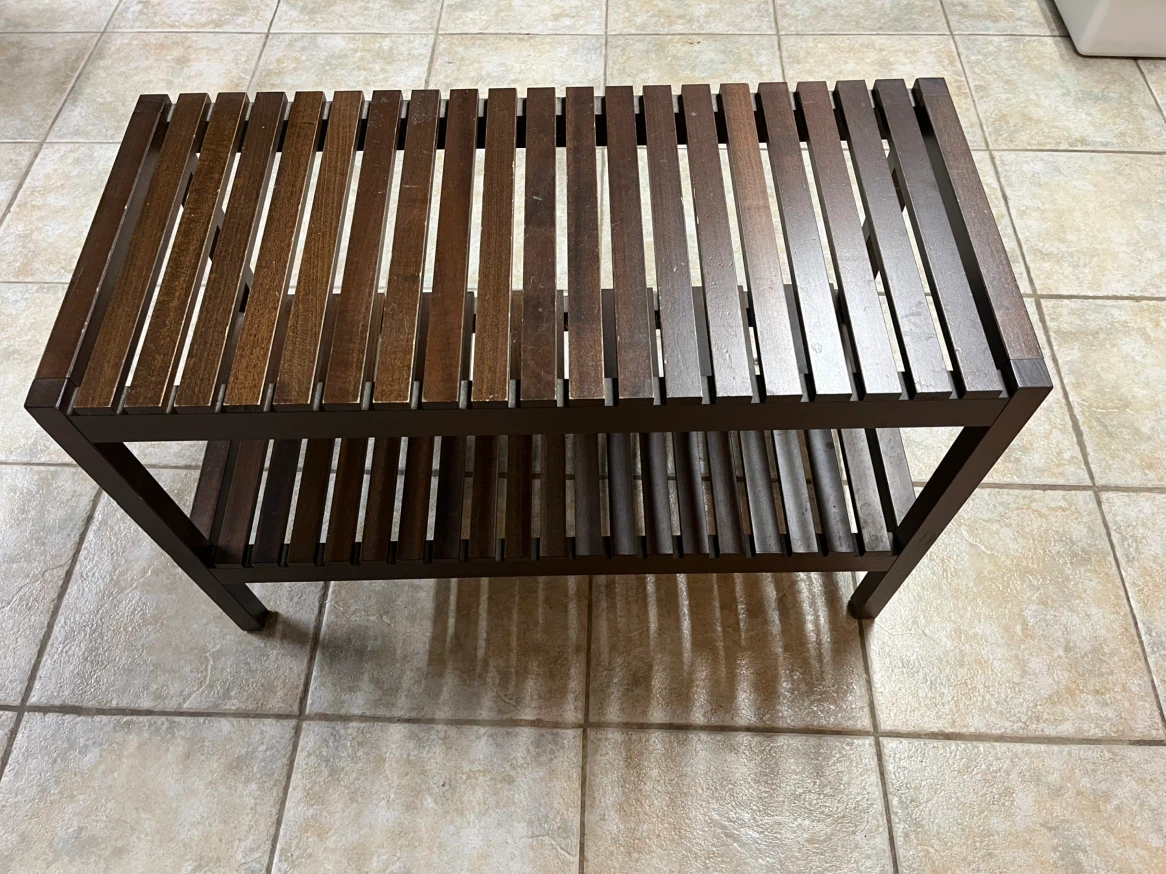 Dark Brown Wood Slatted Shoe Rack/Bench