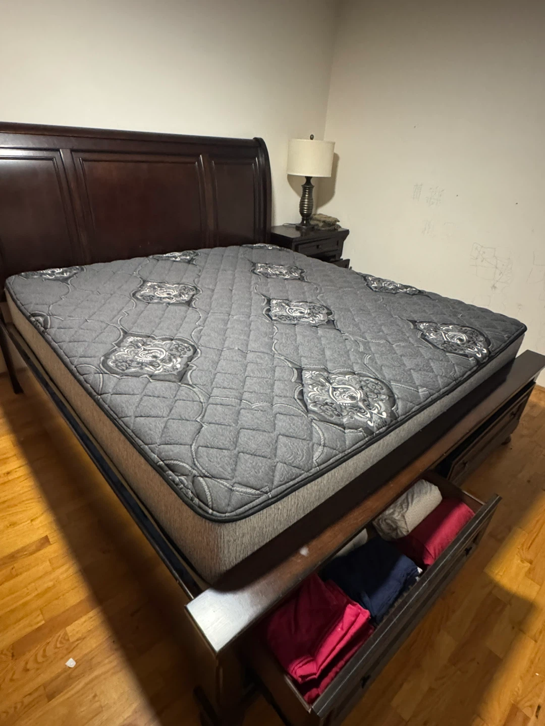 Dark Wood Queen Size Storage Bed Frame