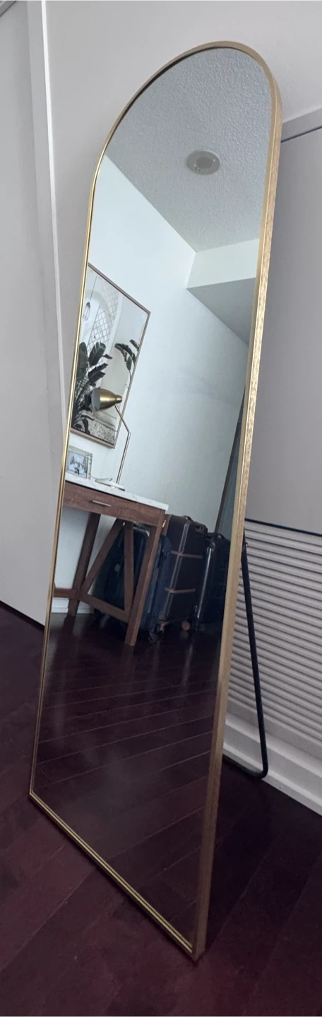 Arched Floor Mirror with Gold Frame