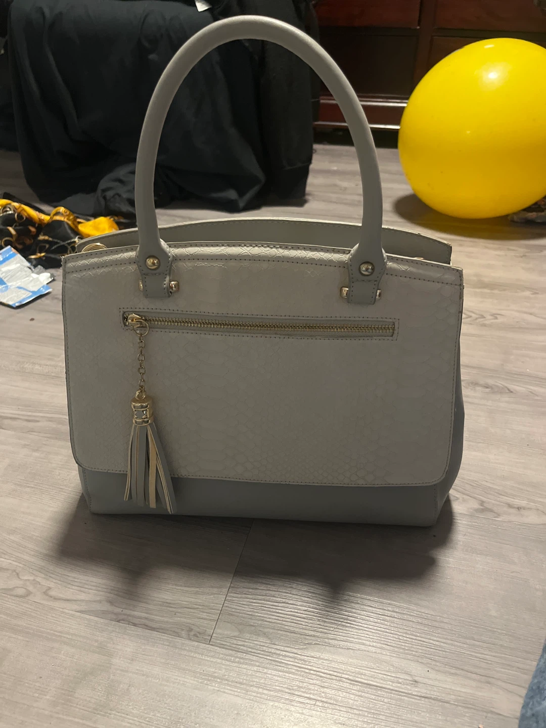 Grey Faux Leather Handbag