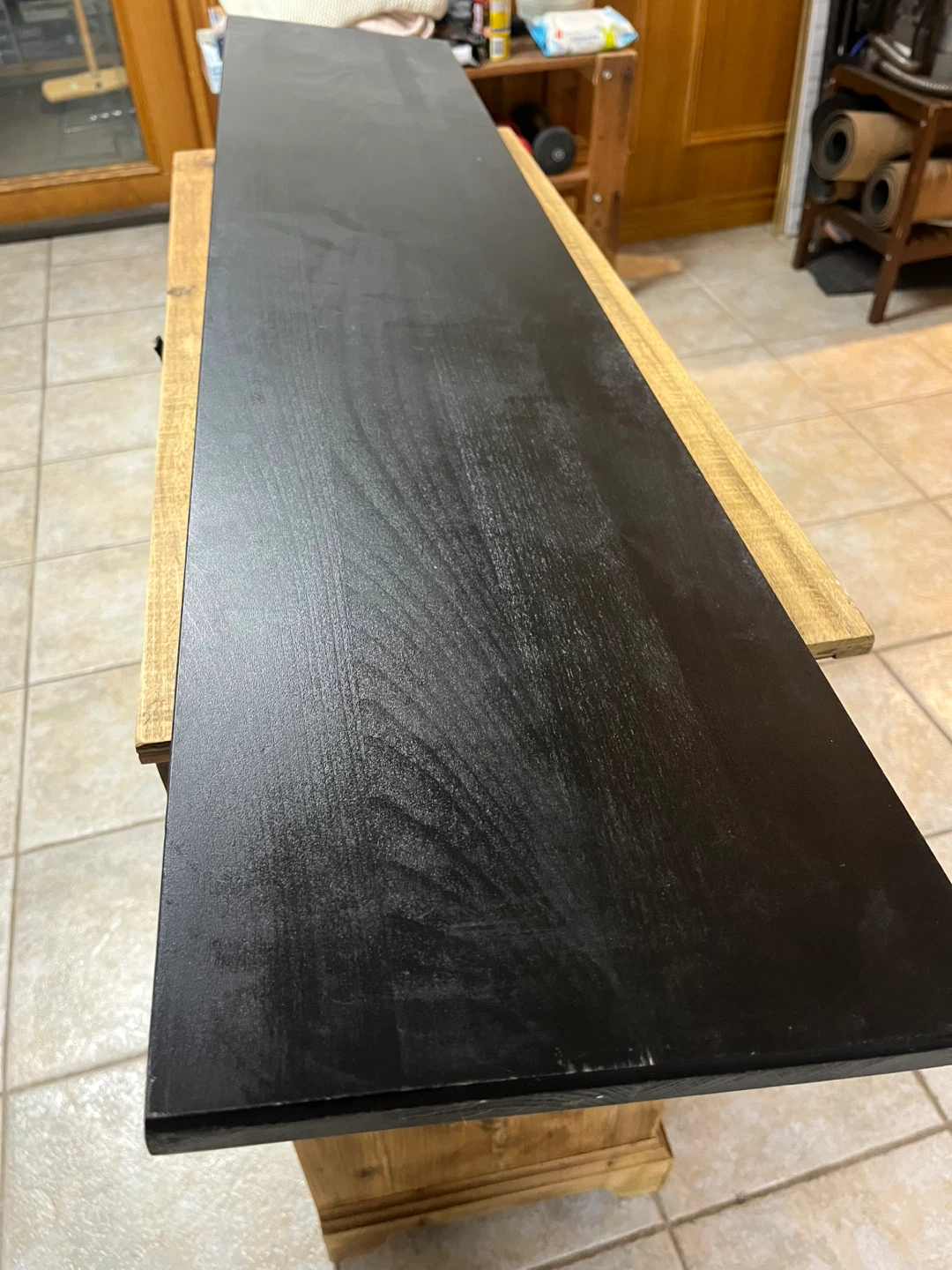 Black solid wood shelf with coat hooks - photo 2