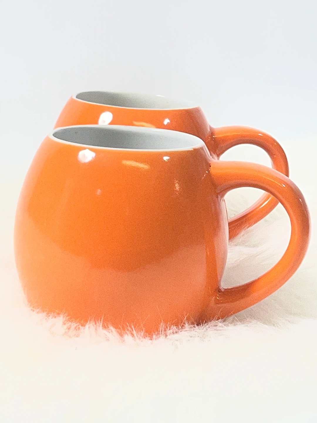 Pair of Glossy Orange Ceramic Bubble / Barrel Mugs - photo 5