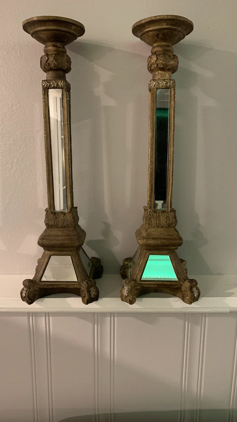 Set of Two Ornate Mirror Candle Holders