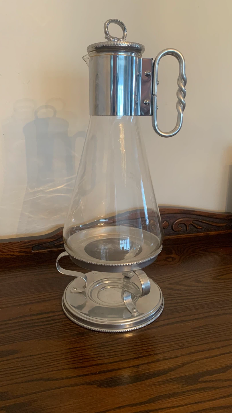 Vintage Glass and Metal Serving Pitcher