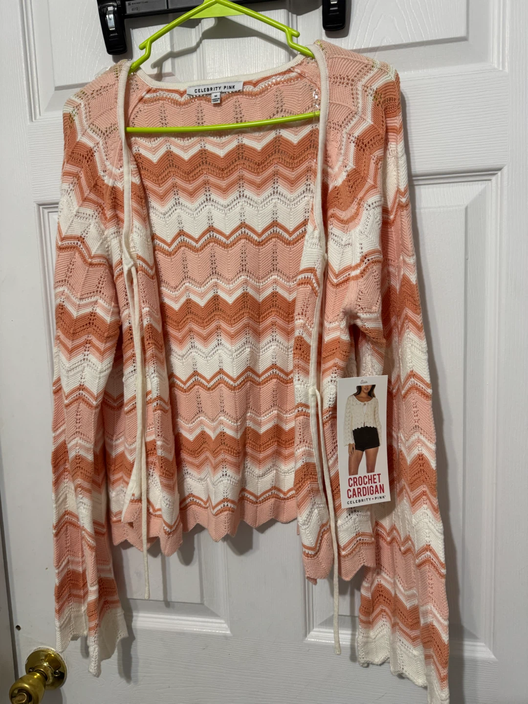 Celebrity Pink Crochet Cardigan