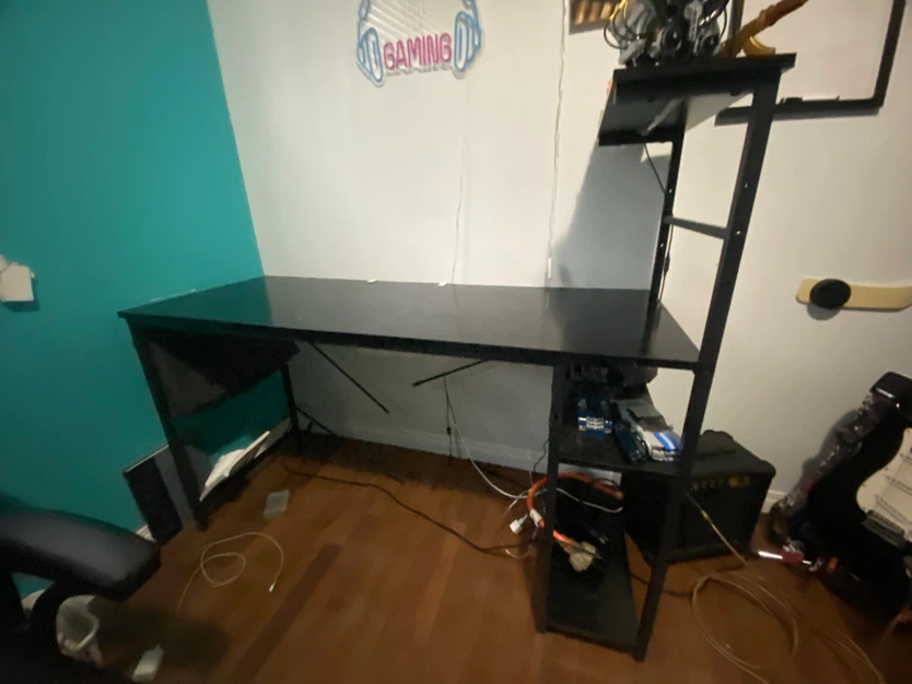 Black Gaming Desk with Storage Shelves