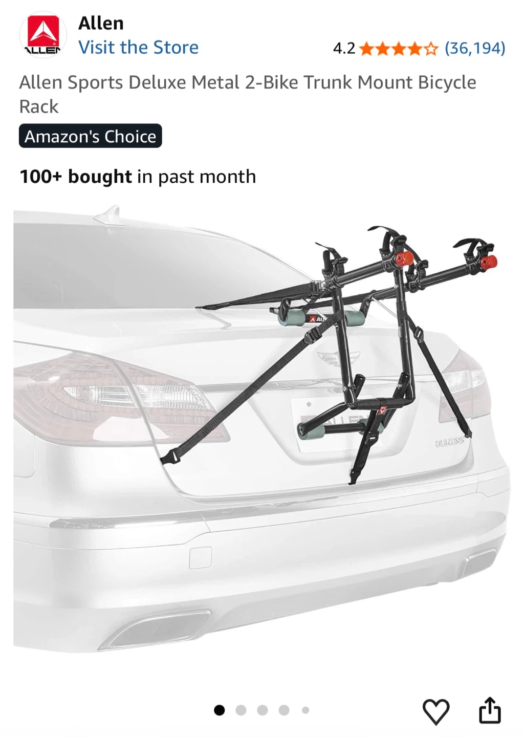 Allen Sports Trunk-Mounted Bike Rack 102DN