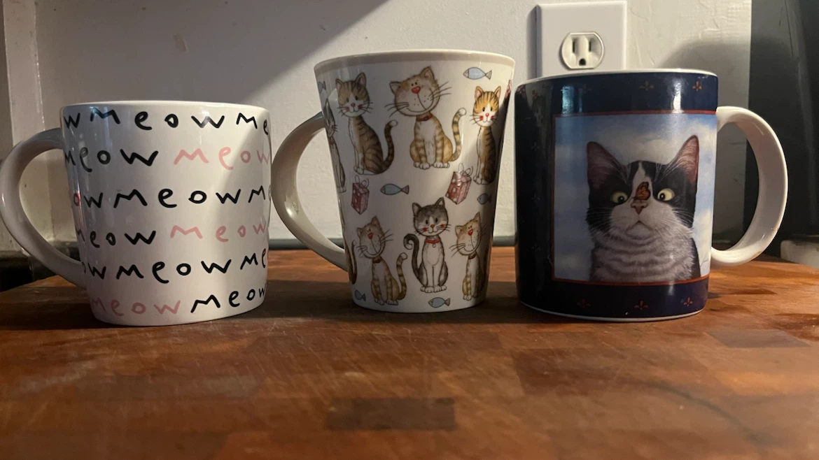 Set of 3 Cat-Themed Ceramic Mugs