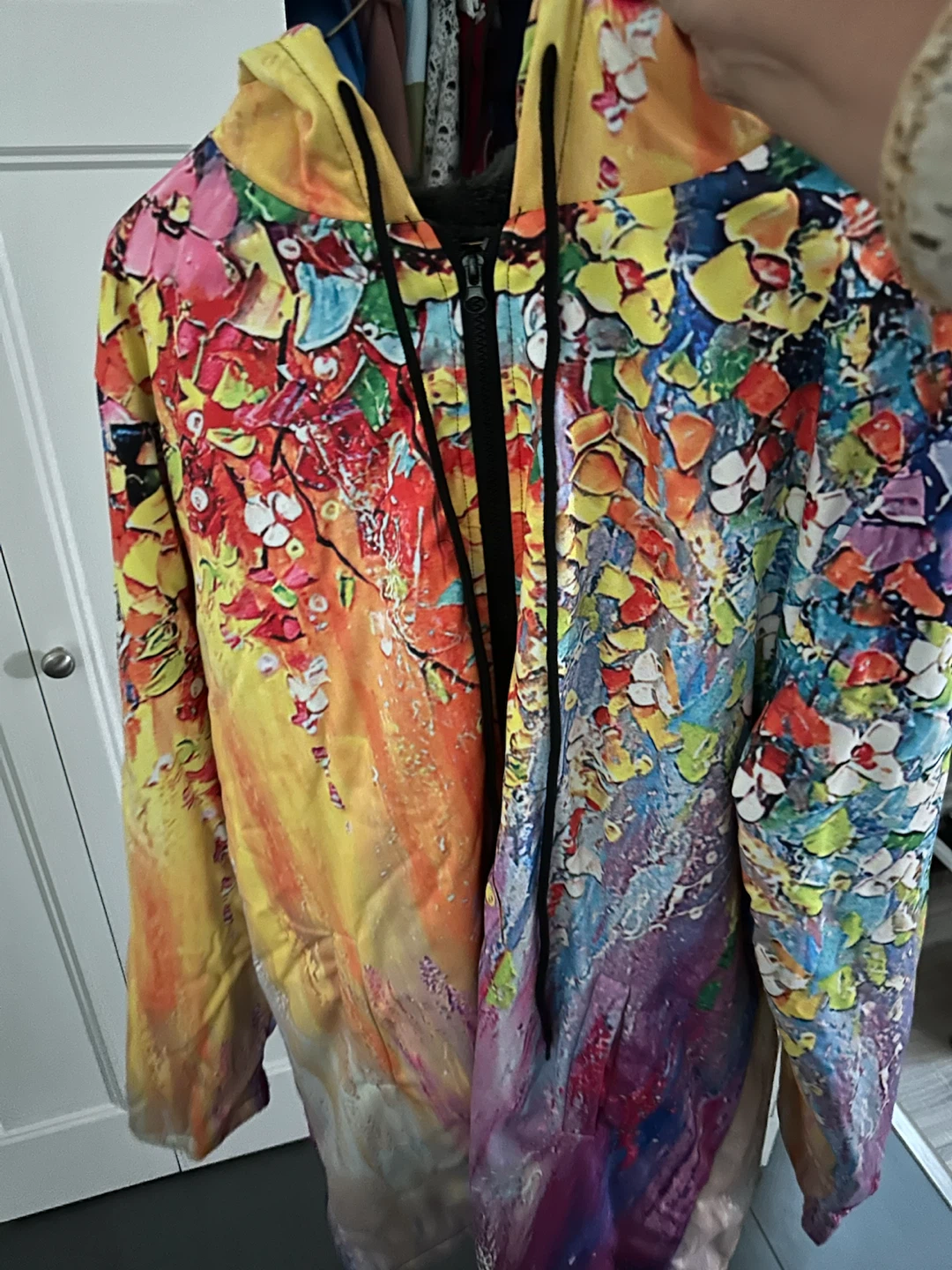 Abstract Floral Print Zip-Up Hoodie