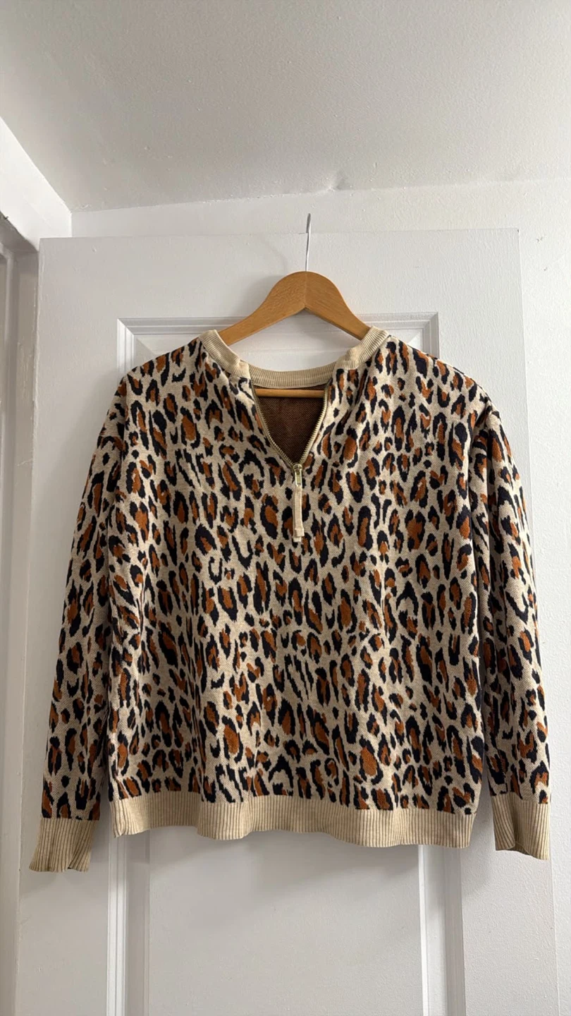 Leopard Print Quarter-Zip Sweater. 100% Cotton - photo 2