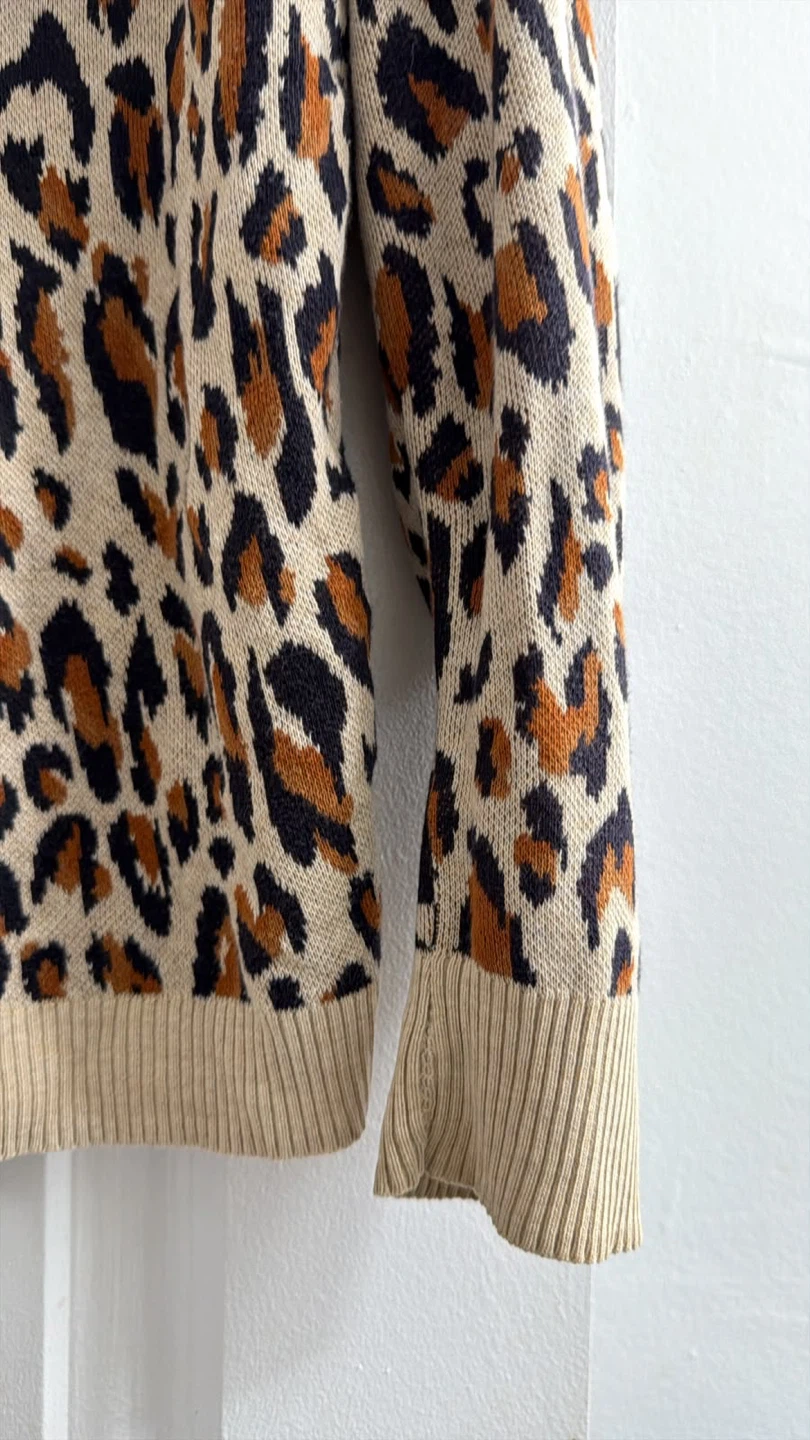 Leopard Print Quarter-Zip Sweater. 100% Cotton - photo 5