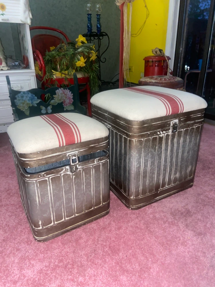 Set of 2 Metal Cushion Storage Ottomans