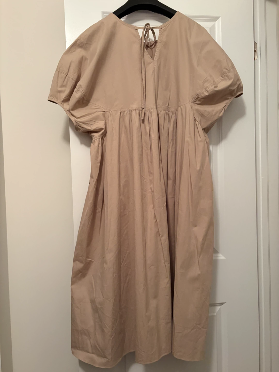 Beige Cotton Puff Sleeve Dress