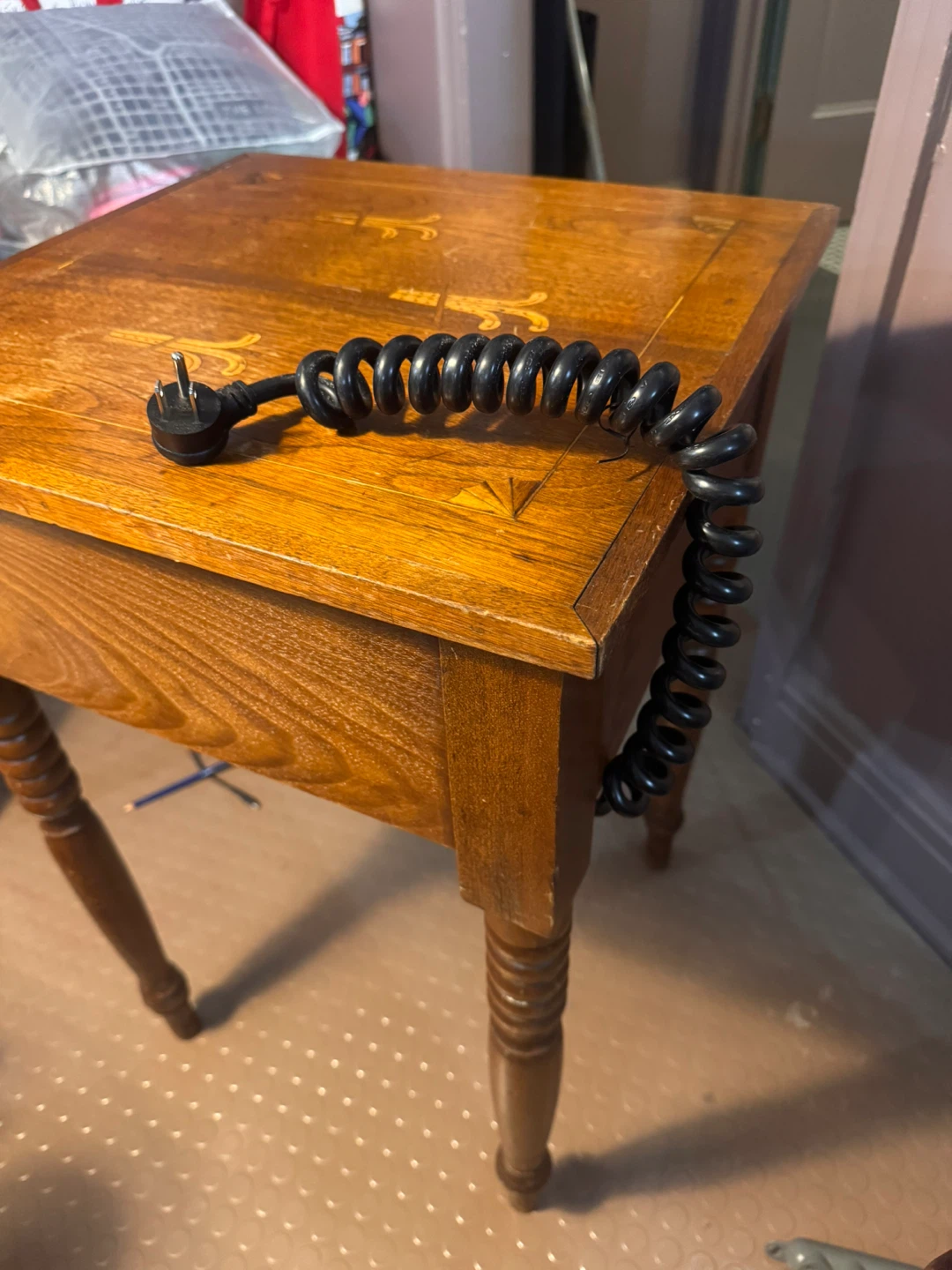 Vintage Wooden End Table with Built-in Charging Station - photo 3