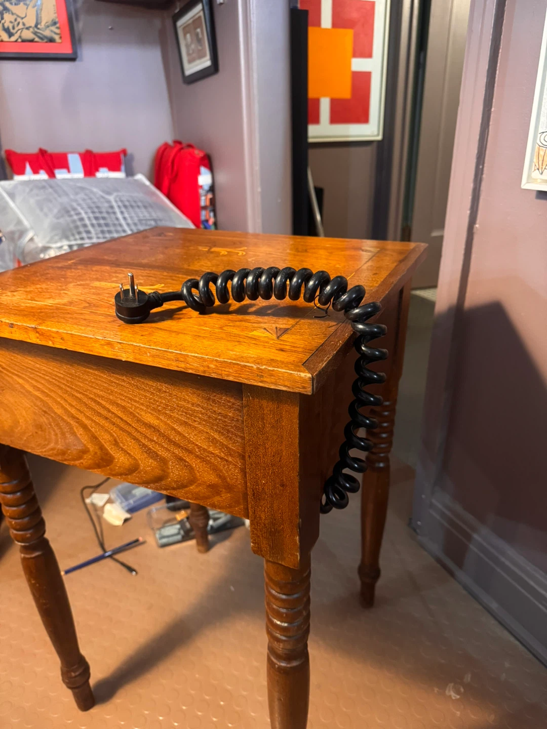 Vintage Wooden End Table with Built-in Charging Station - photo 5
