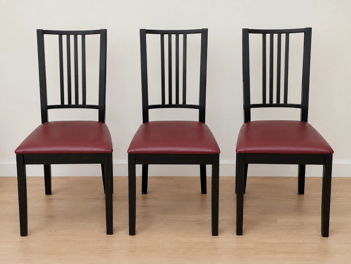 Set of 3 Black and Maroon Dining Chairs