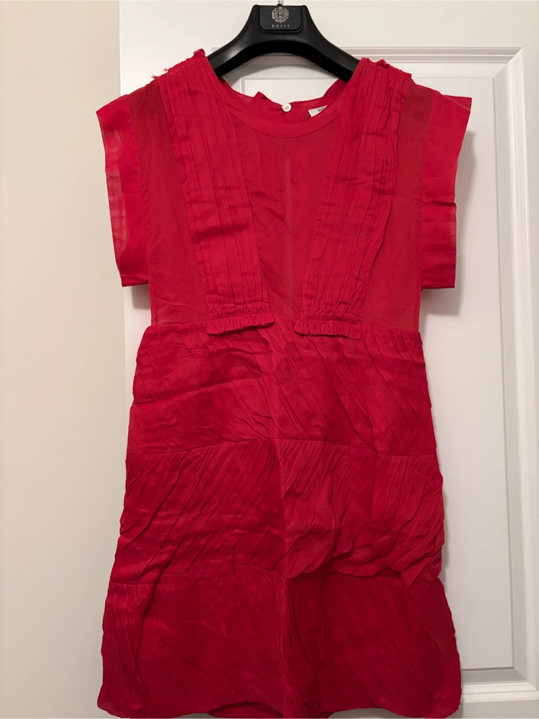 Red Pleated Detail Mini Dress