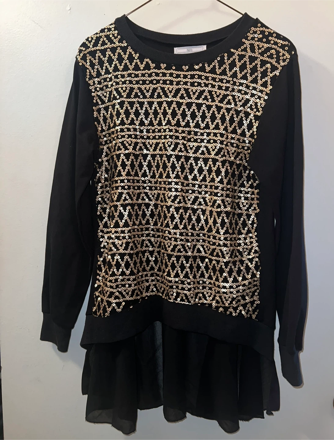 Black and gold sequin Long Sleeve